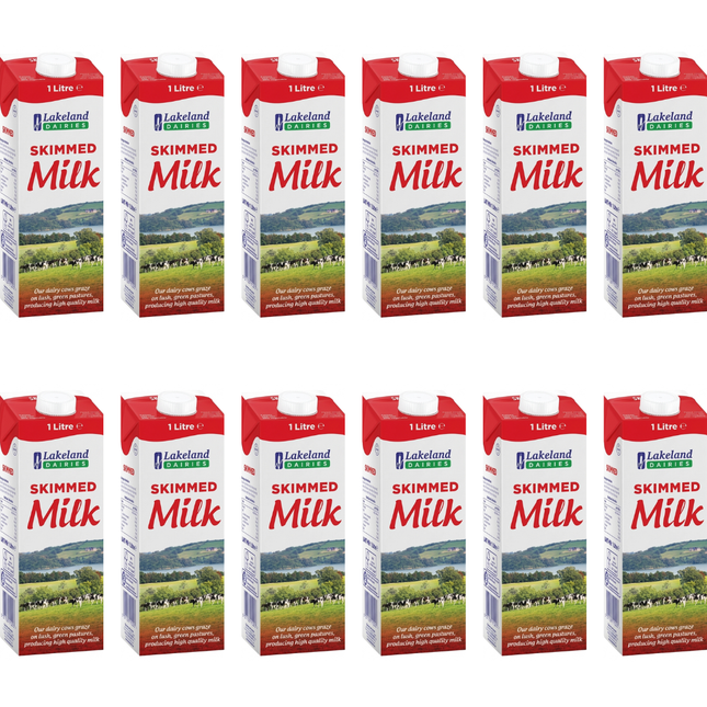 Lakeland Dairies UHT Skimmed Milk wholesale case containing 12 x 1L cartons