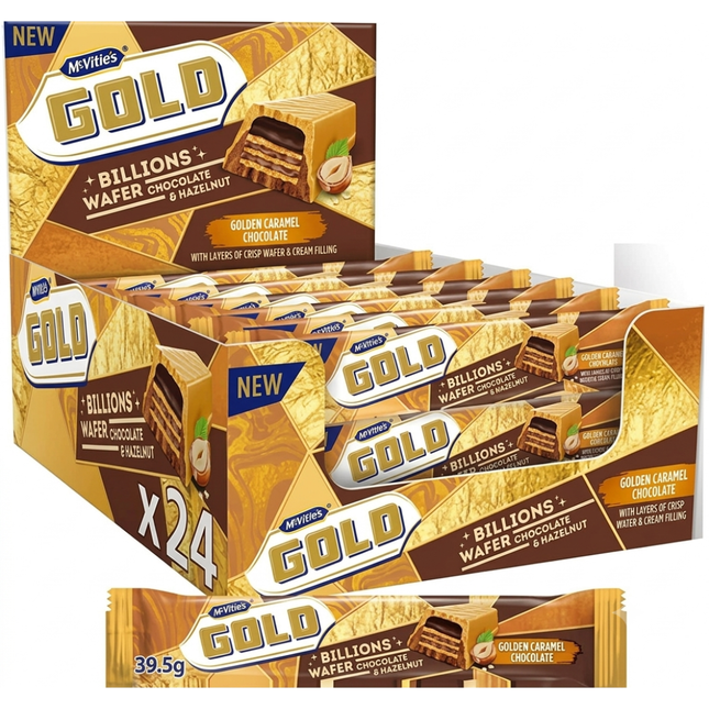 McVitie's Gold Billions Wafer Chocolate & Hazelnut 24 x 39g | Bulk Wafer Snacks