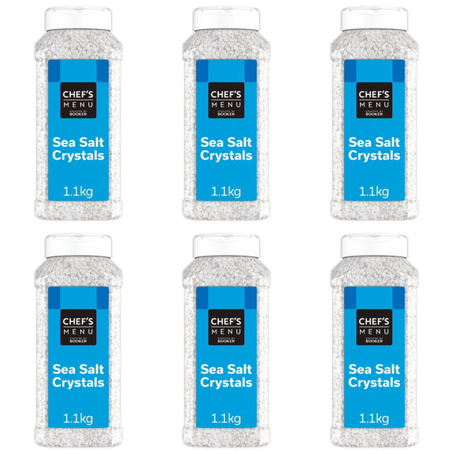 Chef's Menu Sea Salt Crystals wholesale case containing 6 x 1.1kg catering packs