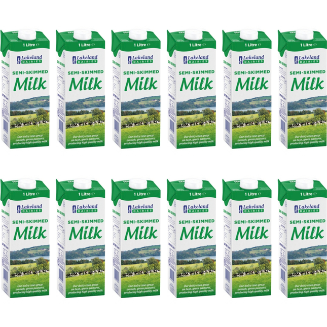 Lakeland Dairies UHT Semi-Skimmed Milk wholesale case containing 12 x 1L cartons
