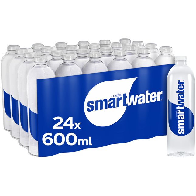 Glaceau Smartwater Still Water 600ml plastic bottles, wholesale case of 24.
