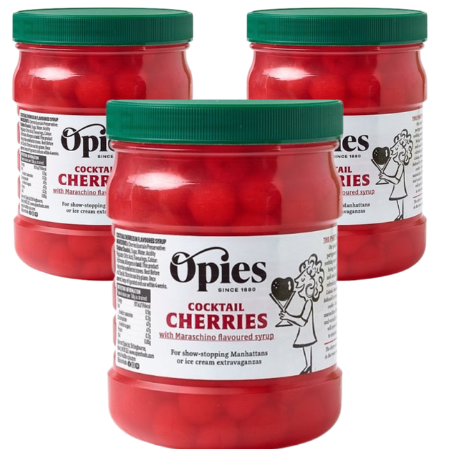 Opies Cocktail Cherries with Maraschino Flavoured Syrup wholesale case containing 3 x 1.15kg packs