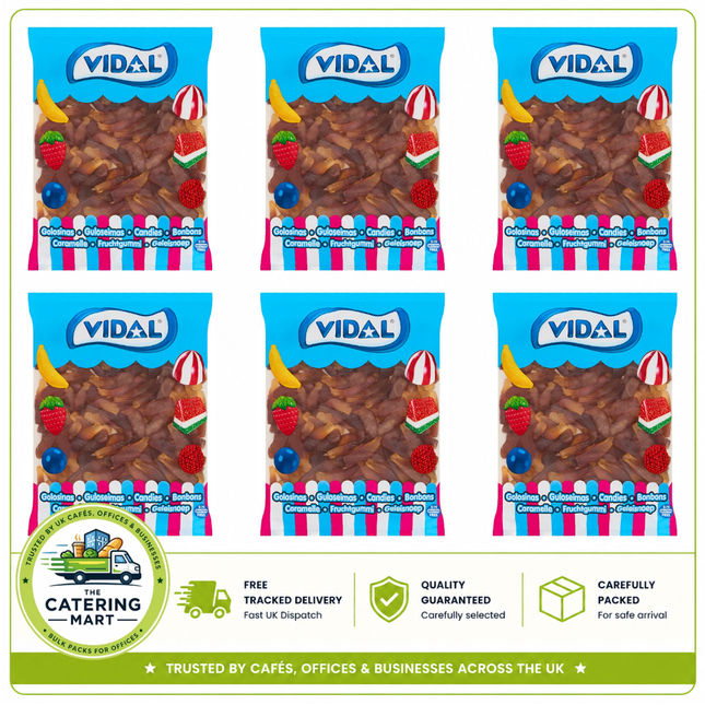 Vidal Cola Bottles wholesale case containing 6 x 1kg bags of soft chewy cola flavour gummy sweets