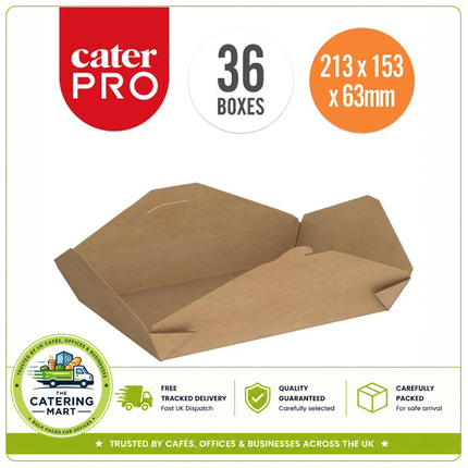 CaterPro 36 Kraft Food Boxes with Folded Lid 1500ml 213 x 153 x 63mm wholesale pack