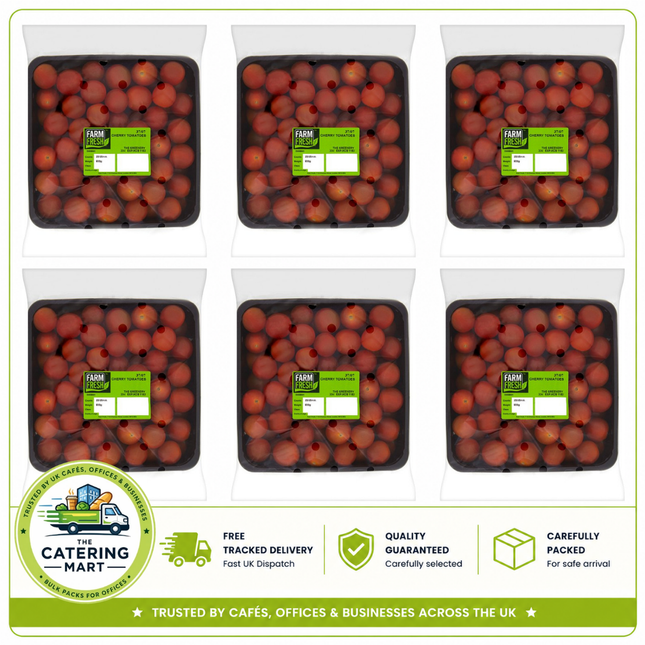 Farm Fresh Cherry Tomatoes wholesale case containing 6 x 800g packs of fresh sweet cherry tomatoes