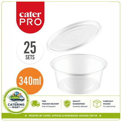 CaterPro 25 plastic PP deli pots with lids 340ml for wholesale food packaging