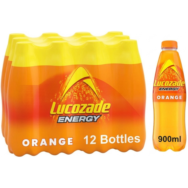 Lucozade Energy Orange wholesale case of 12 x 900ml bottles of orange-flavoured energy drink.