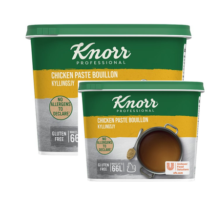 Knorr Professional Chicken Bouillon Paste wholesale case containing 2 x 1kg packs for chicken stocks, soups, sauces, gravies and savoury dishes in professional kitchens