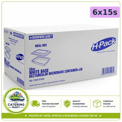 6 x 58oz white base rectangular microwave containers with lids wholesale food packaging