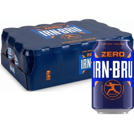IRN-BRU Zero Sugar sparkling flavoured soft drink wholesale case containing 24 x 330ml cans.