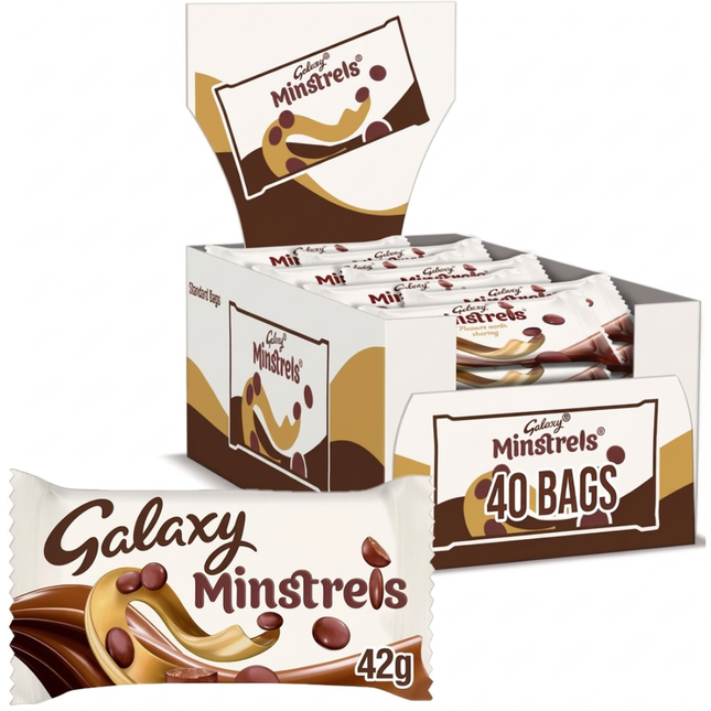 Galaxy Minstrels Milk Chocolate Bags 42g, wholesale case of 40.