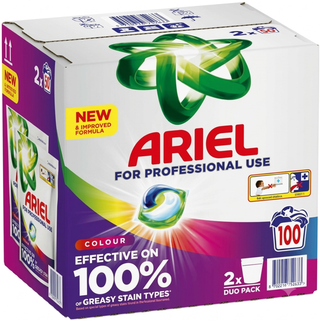 Ariel Professional All-in-1 Colour laundry pods pack containing 100 capsules for up to 100 washes