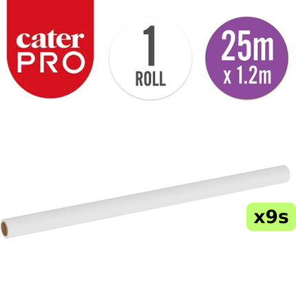 CaterPro white paper banquet roll 9 x 25m, disposable table covering for wholesale catering and events