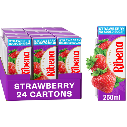 Ribena No Added Sugar Strawberry Juice Drink wholesale case of 24 x 250ml cartons.