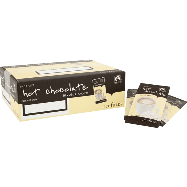 Lichfields Instant Hot Chocolate Sachets case of 50 for cafés hotels offices and hospitality