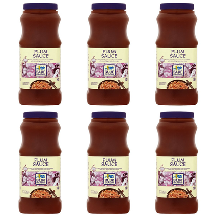 Blue Dragon Plum Sauce wholesale case containing 6 x 1L bottles of rich fruity plum sauce for crispy duck, spring rolls, dumplings, dipping and Asian-inspired dishes