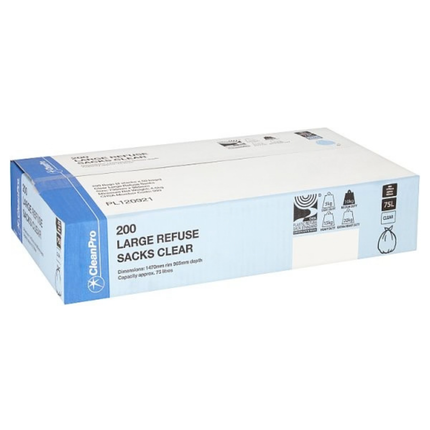 CleanPro Large Clear Refuse Sacks 200pcs for commercial waste disposal