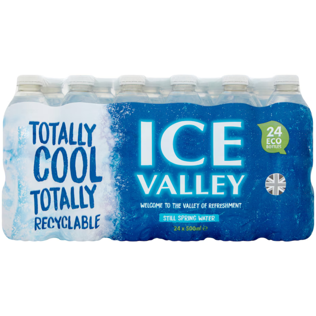 ICE VALLEY Still Spring Water wholesale case containing 24 x 500ml bottles.