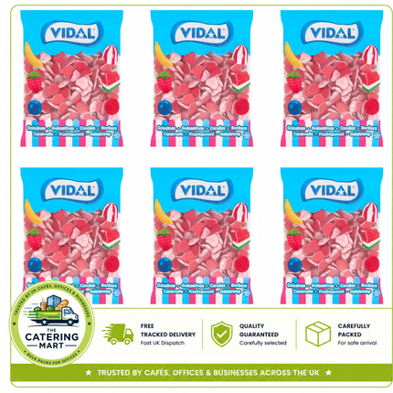 Vidal Twist Hearts Candies wholesale case containing 6 x 1kg packs of colourful twisted heart-shaped fruity sweets