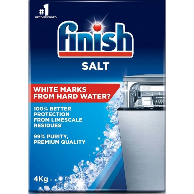 Finish Dishwasher Salt 4kg pack for compatible dishwasher water-softening systems.
