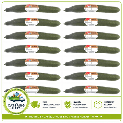 Jack's Cucumber 14 Pack containing 14 fresh crisp cucumbers for salads, sandwiches, wraps, burgers and catering