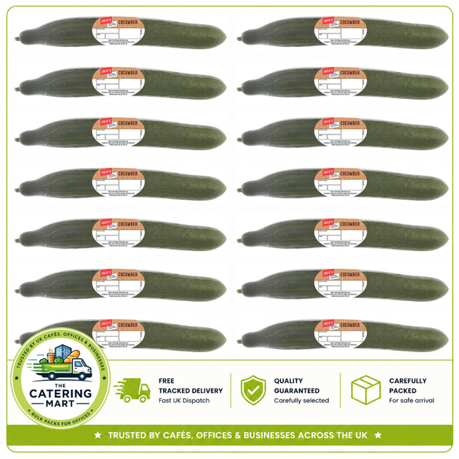 Jack's Cucumber 14 Pack containing 14 fresh crisp cucumbers for salads, sandwiches, wraps, burgers and catering