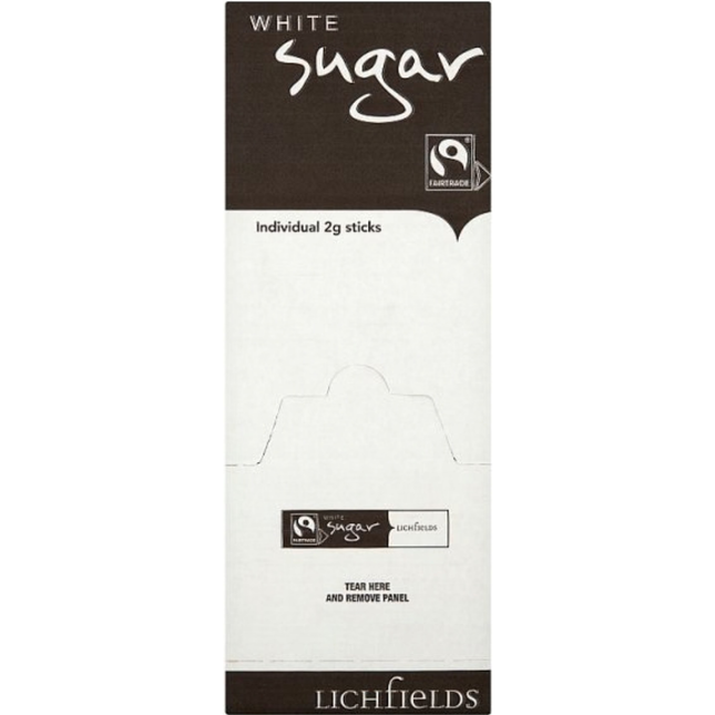 Fairtrade White Sugar individual sachets supplied in a 2000 pack for catering, hospitality and offices