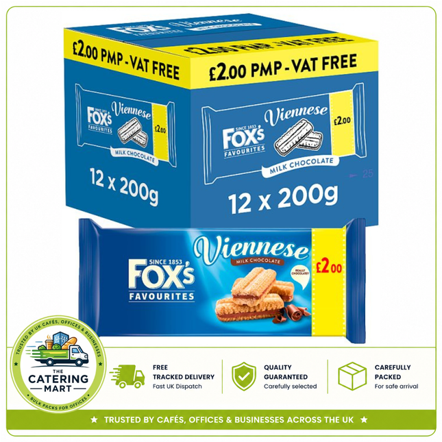 Fox's Viennese Milk Chocolate Biscuits wholesale case containing 12 x 120g packs