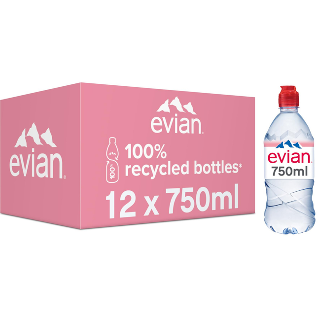 Evian Still Natural Mineral Water 750ml bottles, wholesale case of 12.