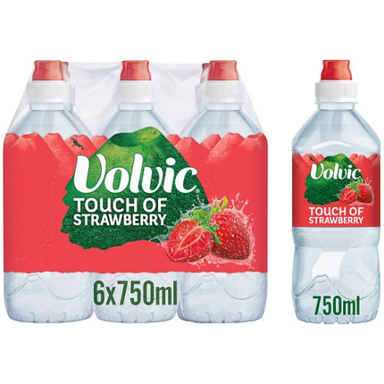 Volvic Touch of Fruit Low Sugar Strawberry still flavoured water, wholesale case of 6 x 750ml bottles.