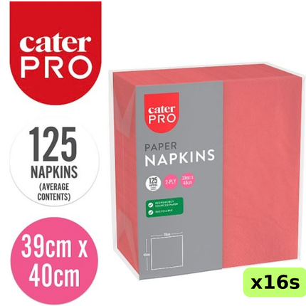 CaterPro red 2-ply paper napkins, wholesale case of 16 packs containing 125 napkins each