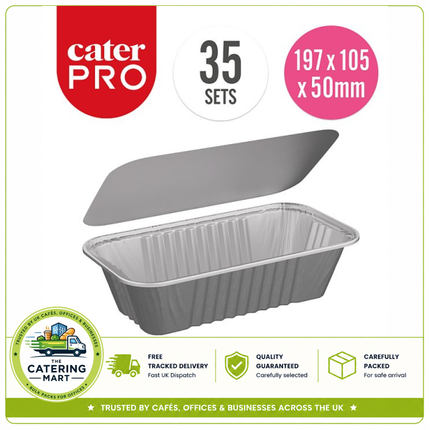 CaterPro 35 aluminium foil rectangular trays with foil lined lids for wholesale food packaging