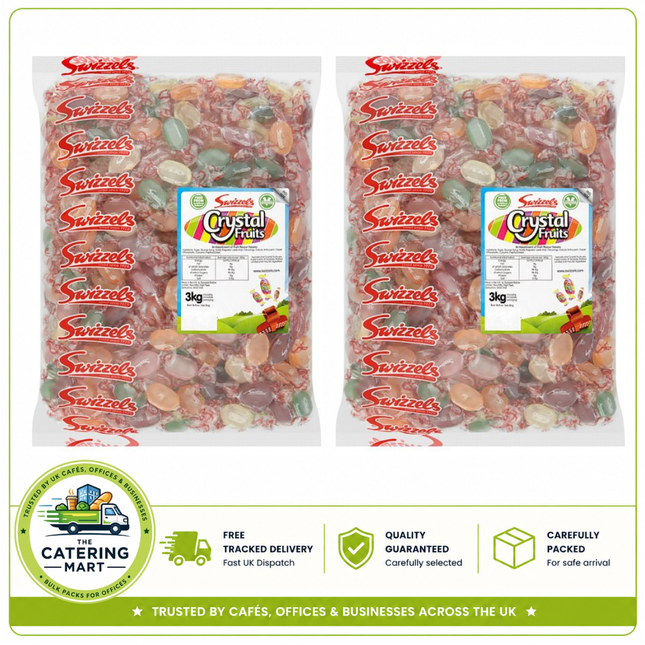 Swizzels Crystal Fruits wholesale case containing 2 x 3kg bulk bags of colourful fruit flavoured sweets