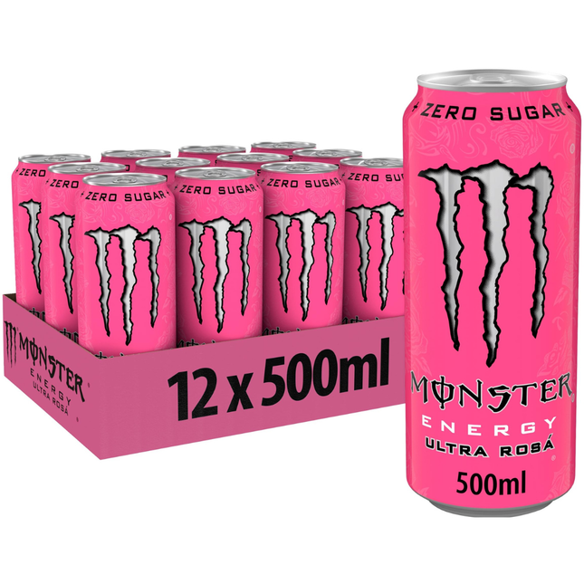 Monster Energy Ultra Rosa zero sugar energy drink wholesale case of 12 x 500ml cans.