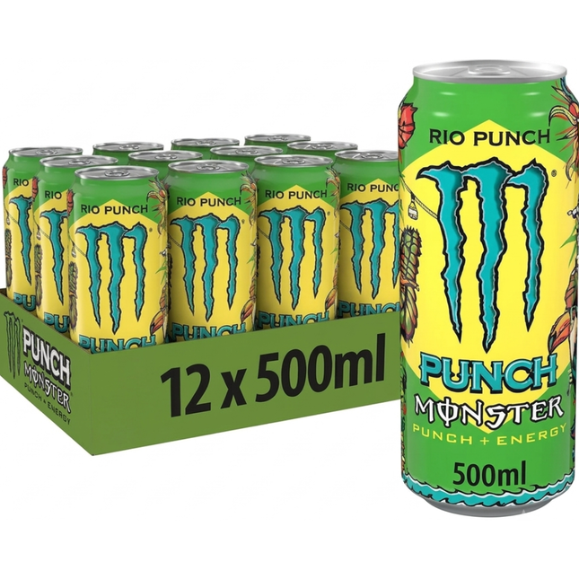 Monster Energy Juiced Rio Punch fruit punch energy drink wholesale case containing 12 x 500ml cans.