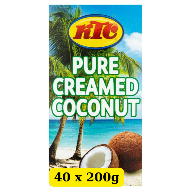 KTC Pure Creamed Coconut wholesale case containing 40 x 200g packs of rich coconut ingredient for curries, sauces, soups, desserts and Asian cooking