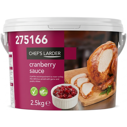 Chef's Larder Cranberry Sauce 2.5kg catering container of fruity cranberry sauce for wholesale foodservice.