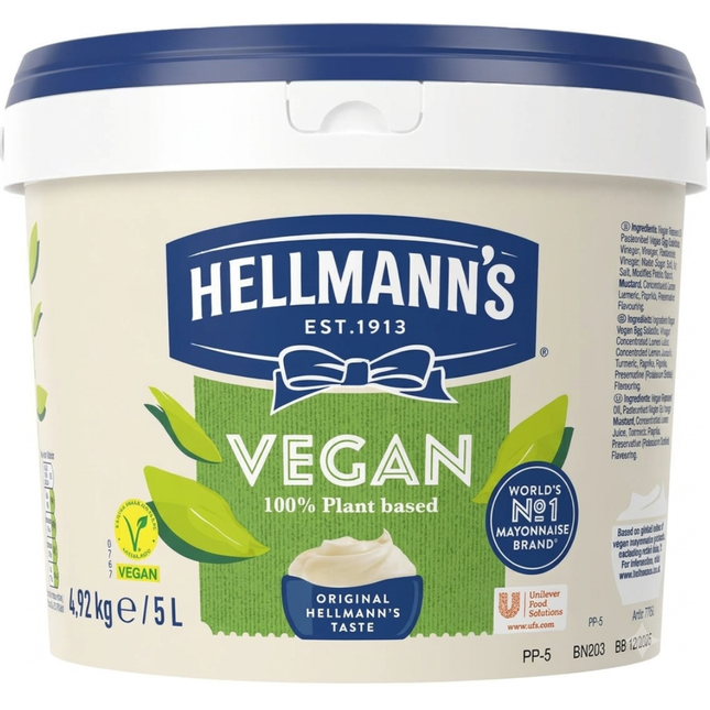 Hellmann's Vegan Mayonnaise 5 litre catering container for wholesale foodservice and professional kitchens.