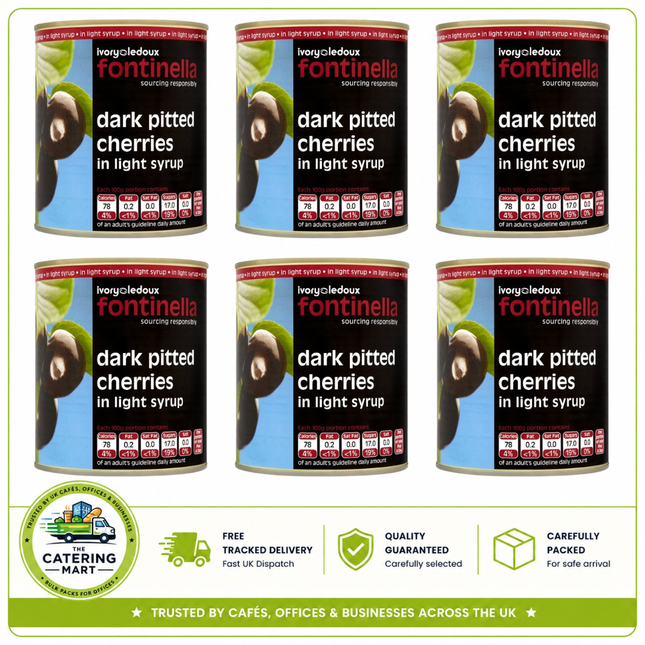 Fontinella Dark Pitted Cherries in Light Syrup wholesale case containing 6 x 810g cans