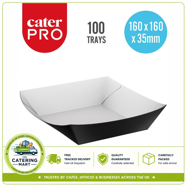 CaterPro 100 black paper food trays wholesale takeaway food packaging