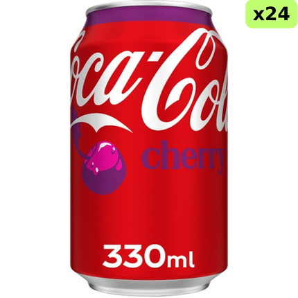 Coca-Cola Cherry sparkling cherry flavoured soft drink in a wholesale case of 24 x 330ml cans.