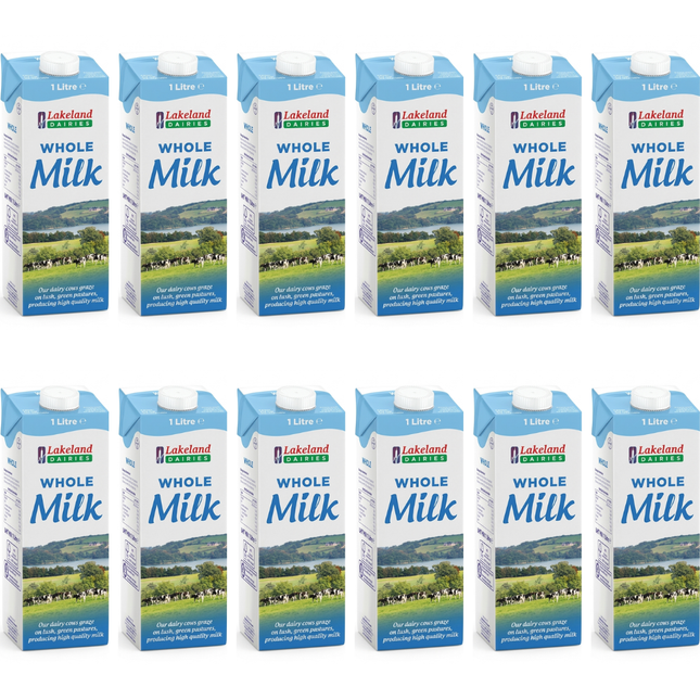 Lakeland Dairies UHT Whole Milk wholesale case containing 12 x 1L cartons