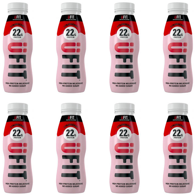ÜFIT Strawberry High-Protein Milkshake 310ml bottles, wholesale case of 8.