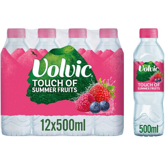 Volvic Touch of Summer Fruits flavoured water, wholesale case of 12 x 500ml bottles.