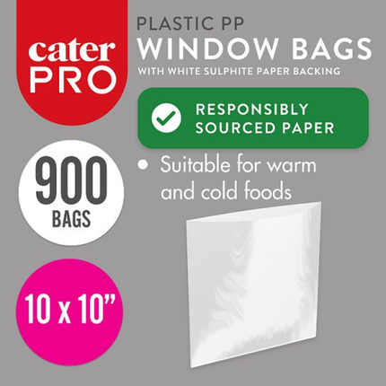 CaterPro 900 Plastic PP Window Bags | White Sulphite Paper Backing | Wholesale