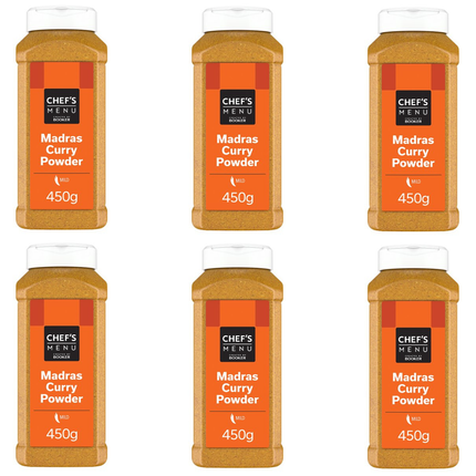 Chef's Menu Madras Curry Powder wholesale case containing 6 x 450g packs of aromatic curry powder