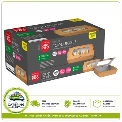 CaterPro Premium 20 Kraft Food Boxes with Windowed Folded Lids 1200ml | Bulk
