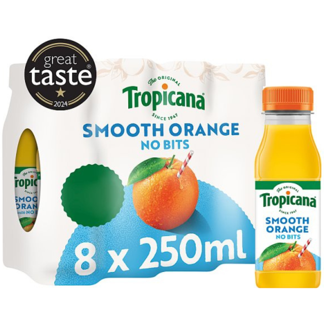 Tropicana Smooth Orange Fruit Juice wholesale case of 8 x 250ml.