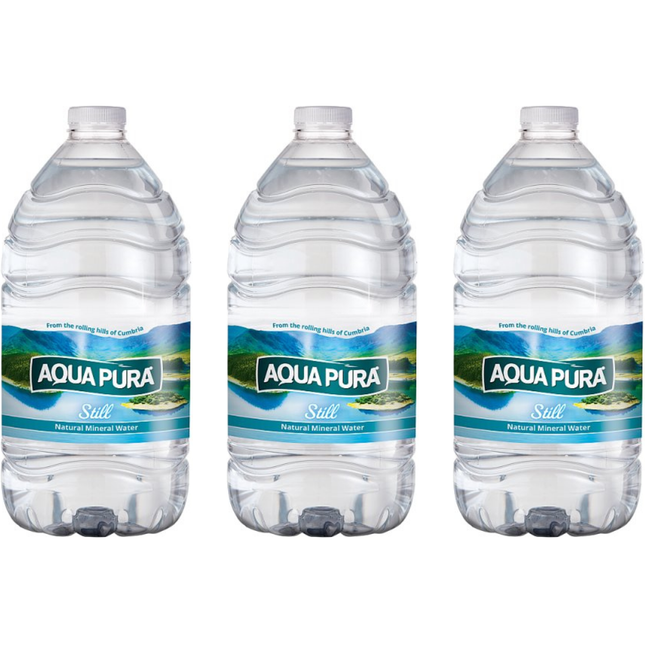 Aqua Pura Still Natural Mineral Water 5 litre bottles, wholesale pack of 3.