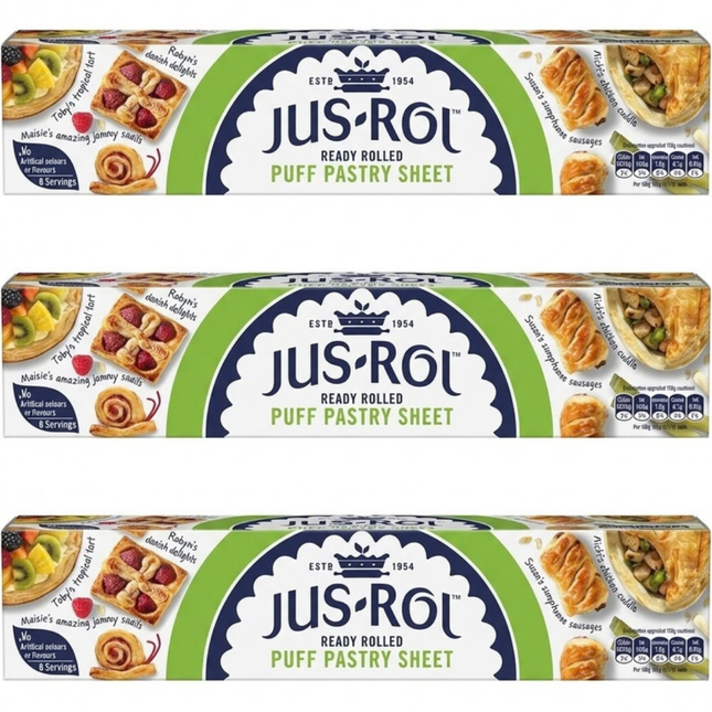 Jus-Rol Ready Rolled Puff Pastry Sheets 3 x 320g pre-rolled baking pastry for catering and professional kitchens